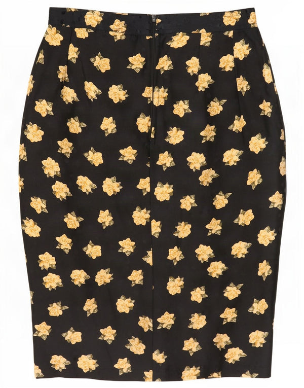 Vintage mujer lápiz falda pequeña W26 negro floral seda