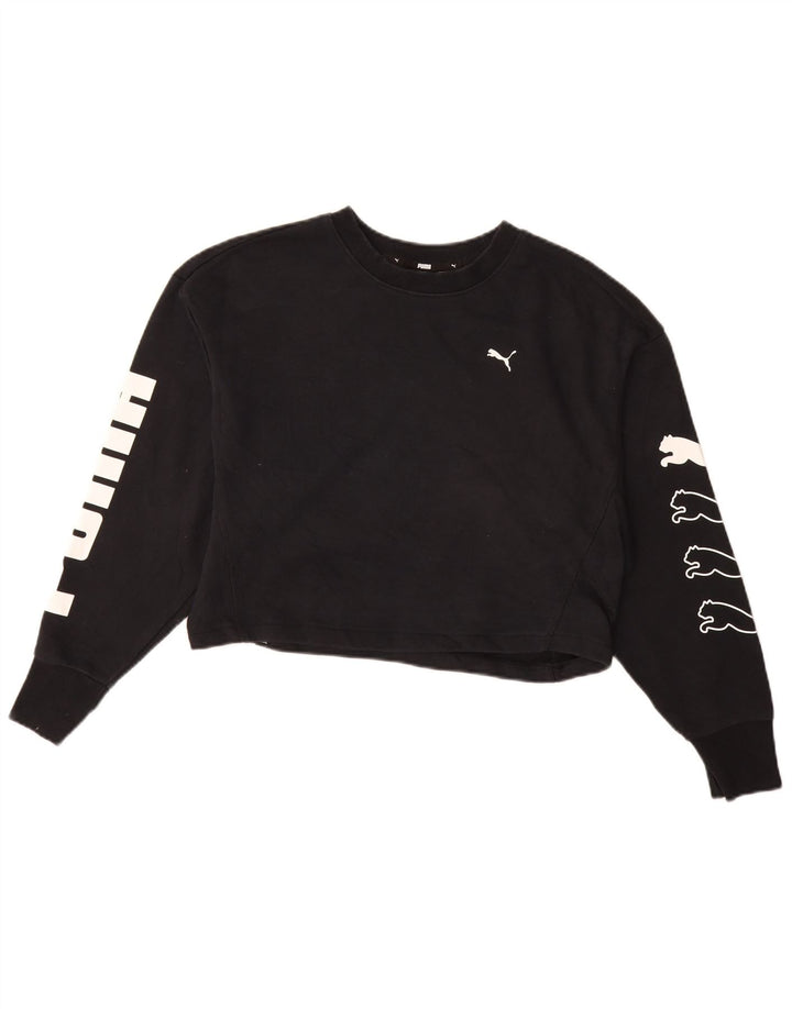 PUMA Sudadera con gráfico recortado extragrande para mujer UK 10 Small Black