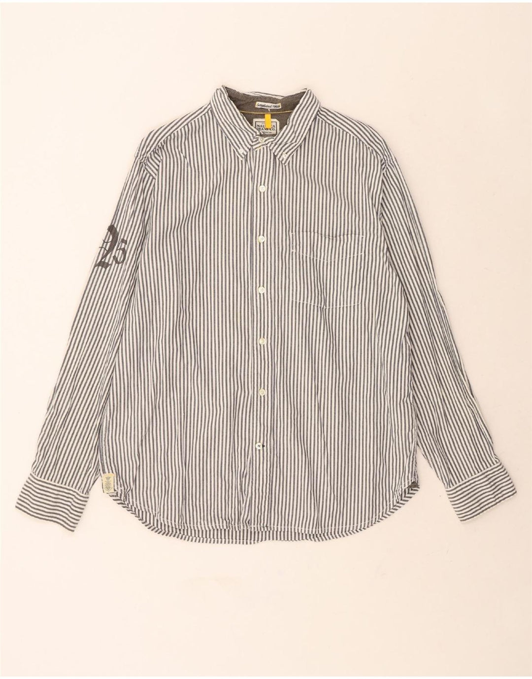 NAUTICA Mens Graphic Shirt Large Grey Striped Cotton Vintage Nautica and Second-Hand Nautica from Messina Hembry 
