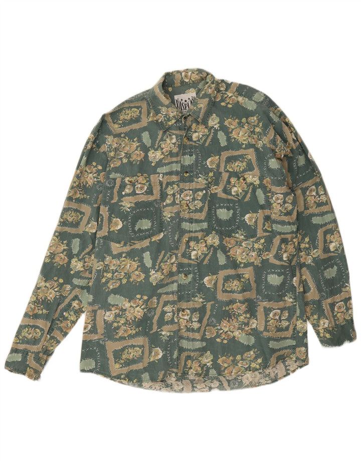 Camisa vintage para hombre de algodón floral verde medio