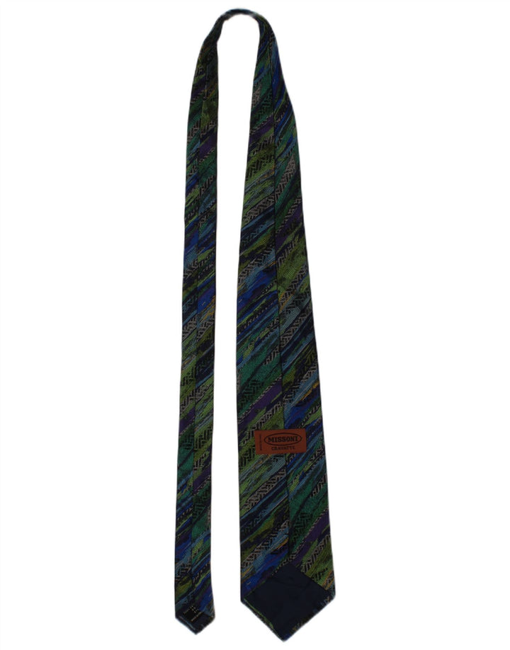 Corbata Missoni para hombre, talla única, diseño geométrico de seda multicolor