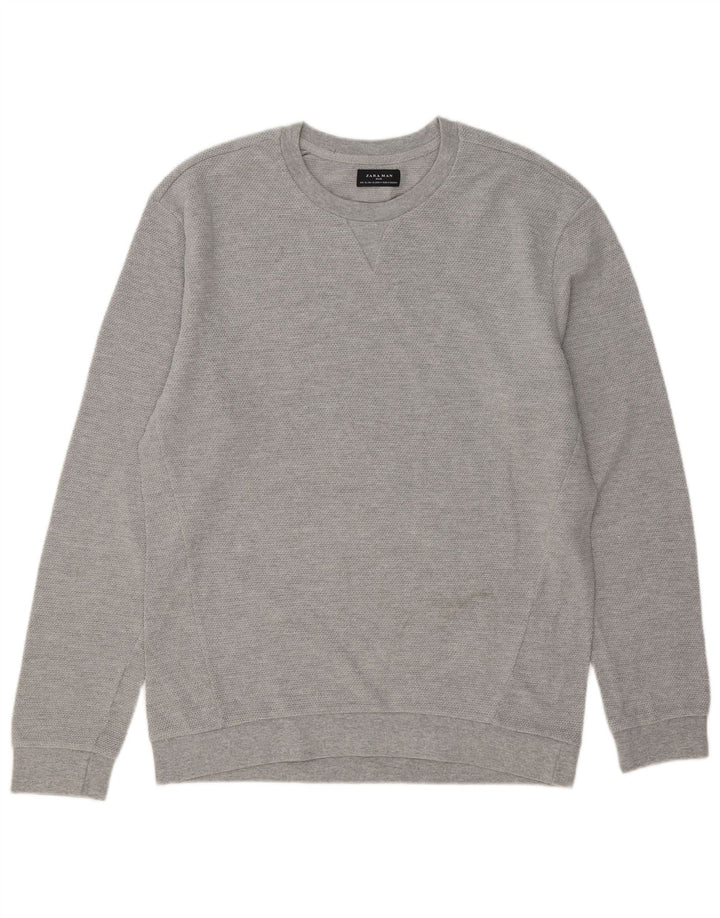 Zara Hombre Jersey Cuello Redondo Jersey XL Gris Algodón