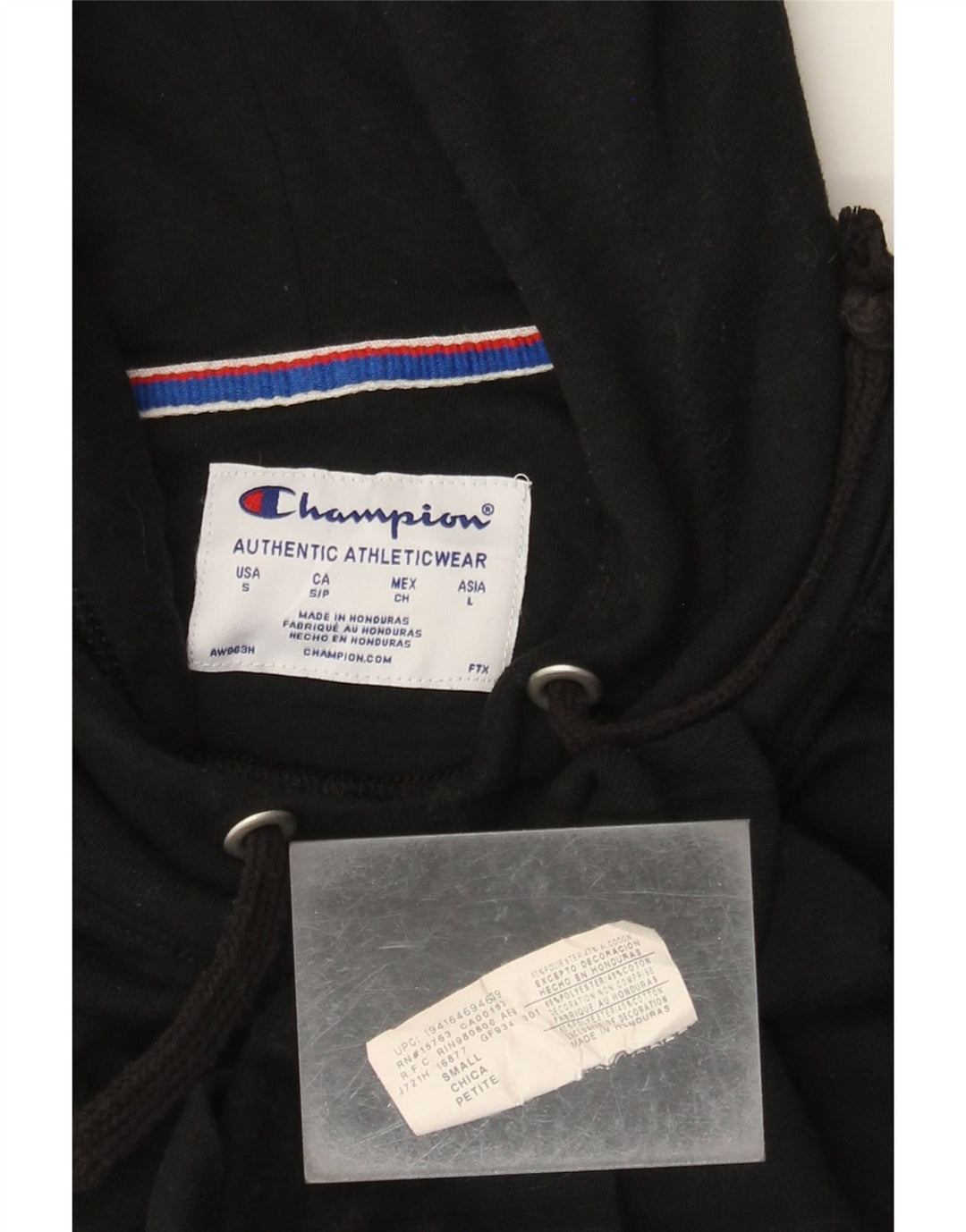 CHAMPION Jersey con capucha gráfica para mujer Pequeño Poliéster negro