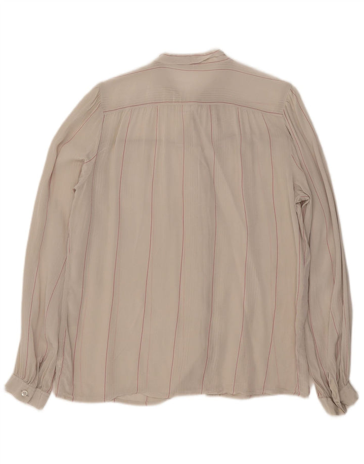 Mario Pucci Cecconi Blusa camisera con lazo frontal para mujer IT 46 Grande Beige Rayas