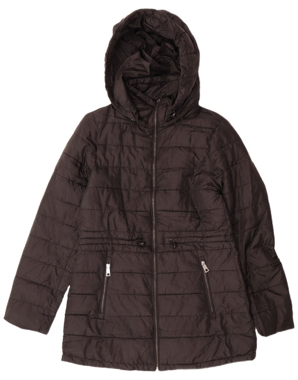 ZARA Mujer Chaqueta Acolchada Con Capucha UK 40 Small Poliéster Negro