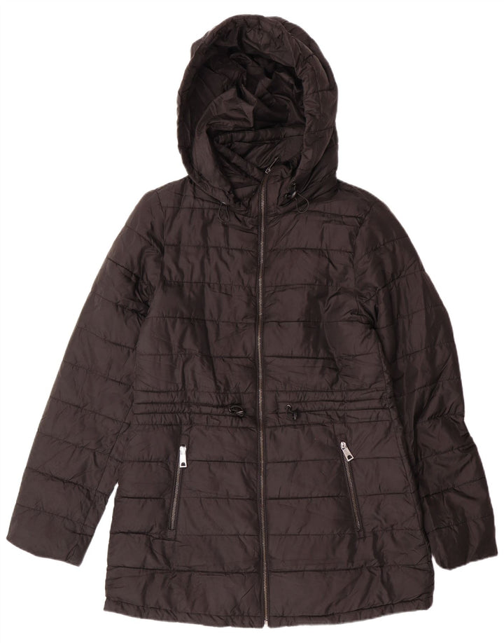 ZARA Mujer Chaqueta Acolchada Con Capucha UK 40 Small Poliéster Negro