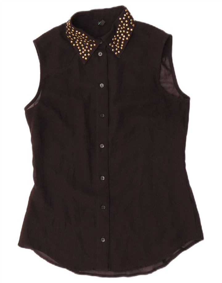 Benetton Blusa Camisera Sin Mangas Mujer EU 40 Small Negro