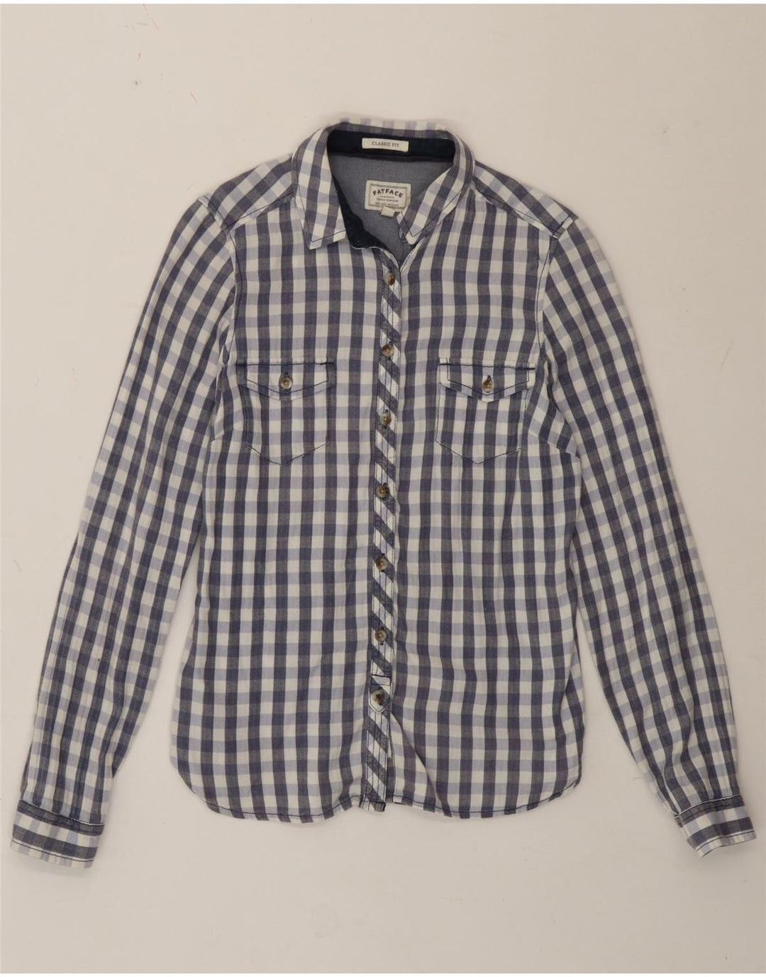 Camisa de corte clásico para mujer de Fat Face UK 40 Algodón a cuadros azul medio