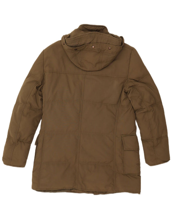 JOHN ASHFIELD Abrigo acolchado con capucha para hombre UK 36 Small Caqui Nylon