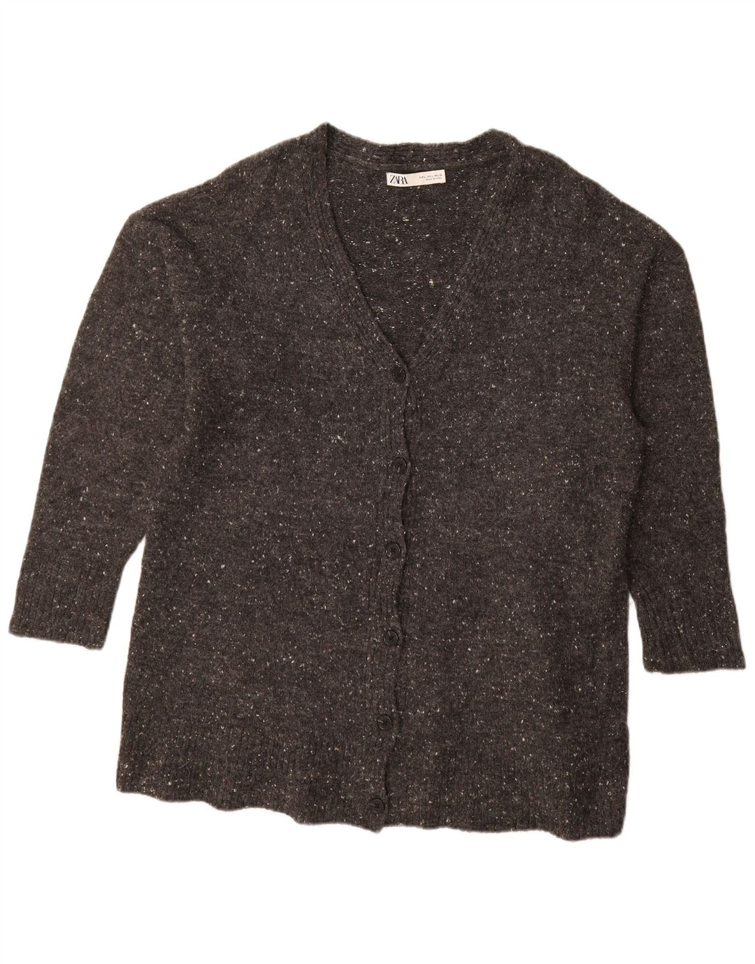 ZARA Suéter tipo cárdigan largo para mujer Reino Unido 46 Acrílico moteado gris grande