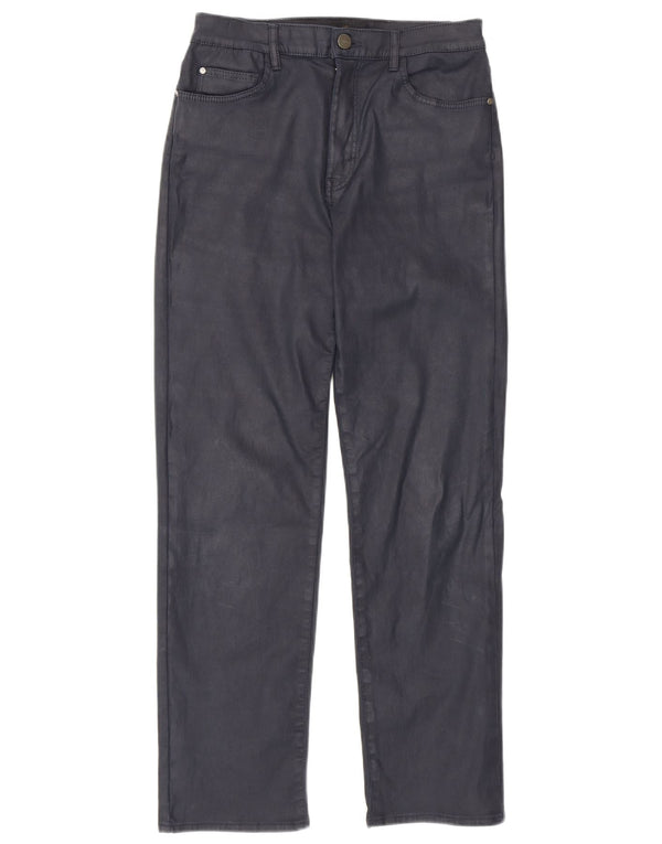 Massimo Dutti Pantalón Casual Encerado Recto Mujer EU 36 XS W26 L27 Navy B