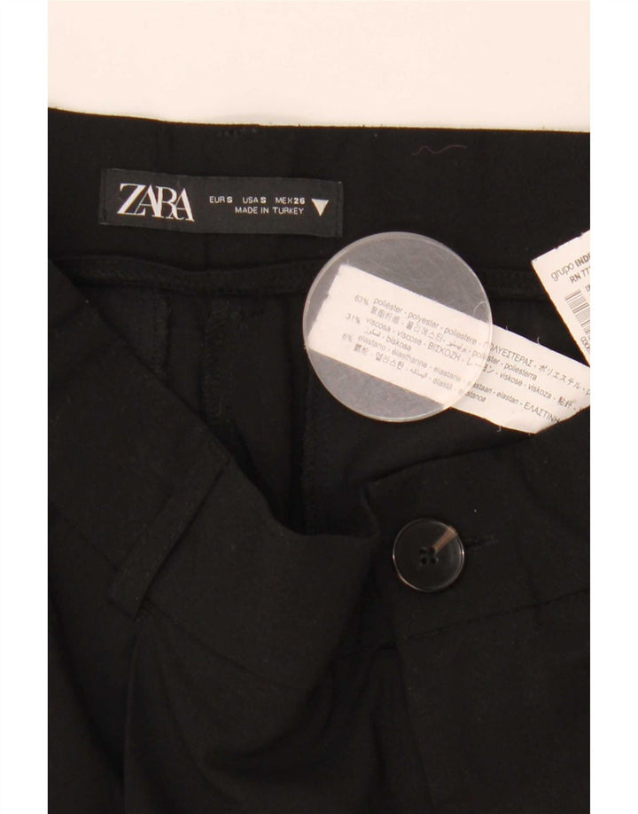 Zara Mujer Pantalones Chinos Pegged Pequeños W26 L31 Poliéster Negro