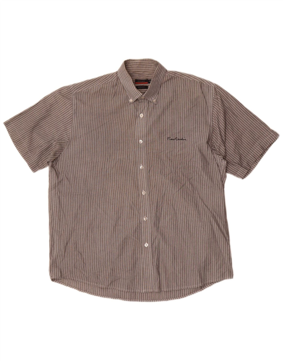 Pierre Cardin Camisa de manga corta de corte regular para hombre XL Poliéster a rayas grises