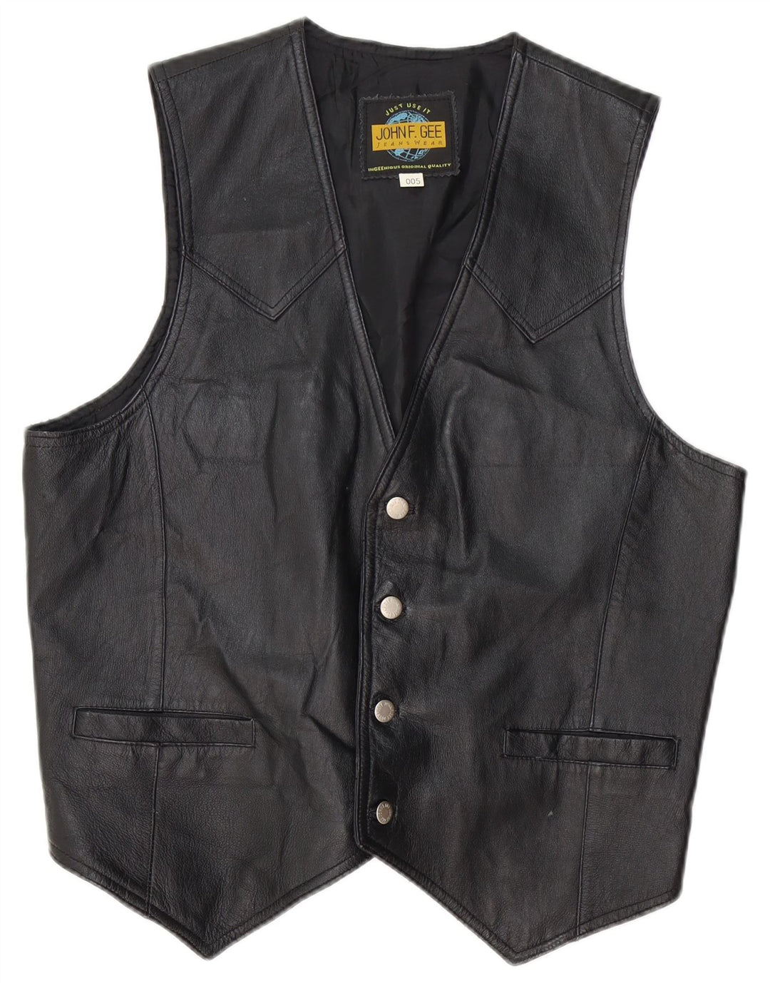 John F Gee Chaleco de cuero para hombre Cuero negro mediano
