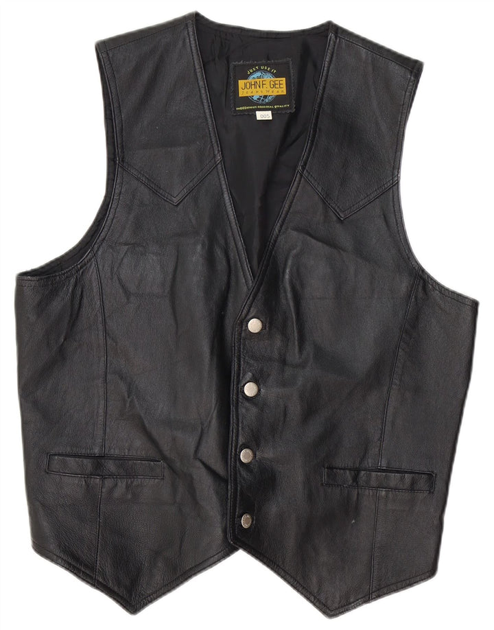 John F Gee Chaleco de cuero para hombre Cuero negro mediano