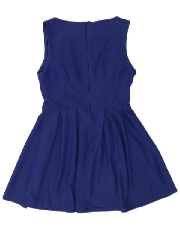 Topshop Vestido acampanado sin mangas para mujer UK 10 Small Poliéster azul
