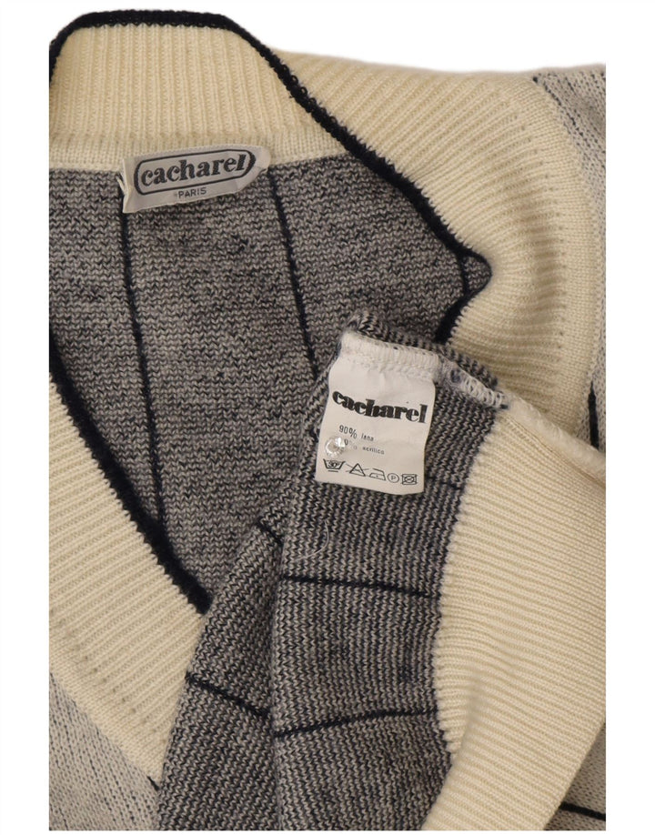 Cacharel Jersey con cuello en V para mujer UK 18 XL Lana a rayas grises