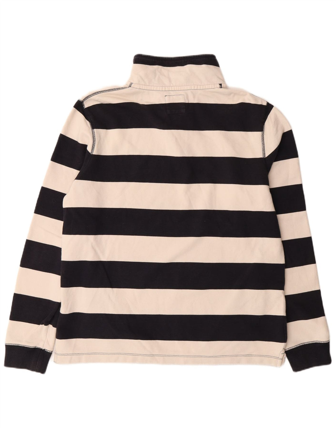 FAT FACE Sudadera con cuello y botones para hombre, tipo jersey, tamaño mediano, azul marino, a rayas