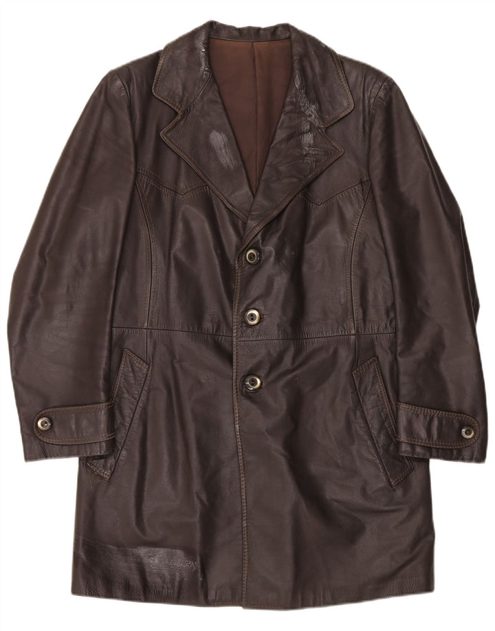 Vintage hombres cuero abrigo Reino Unido 38 marrón medio