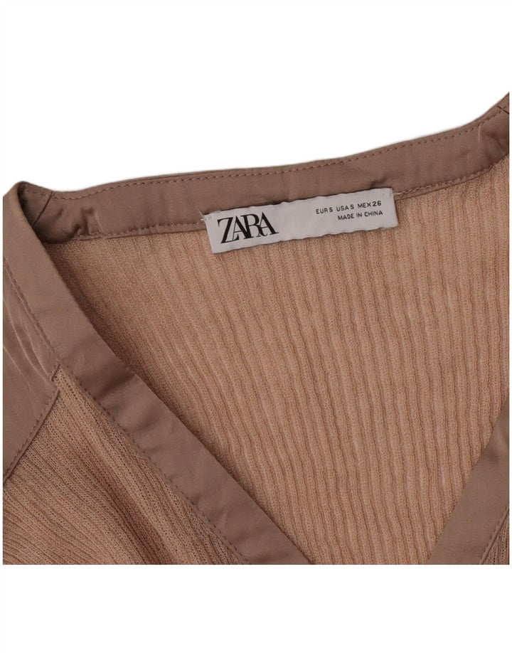 Zara Mujer Top Manga Larga UK 40 Small Beige Colorblock