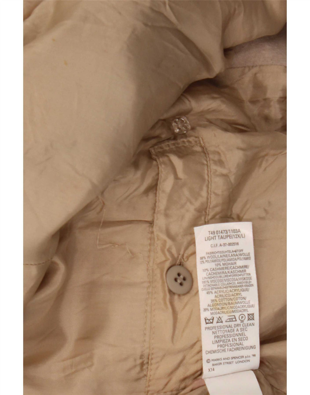 Marks & Spencer Abrigo de doble botonadura para mujer UK 42 Lana beige mediana