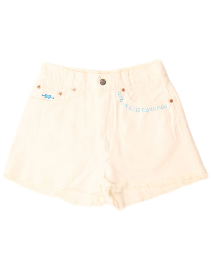 Charro Shorts De Mezclilla De Pierna Ancha Para Mujer W29 Algodón Blanco Medio