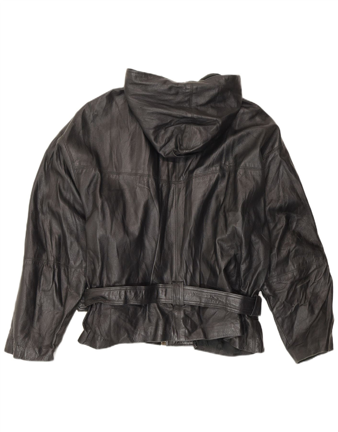 Vintage hombres chaqueta de cuero con capucha Reino Unido 42 XL negro