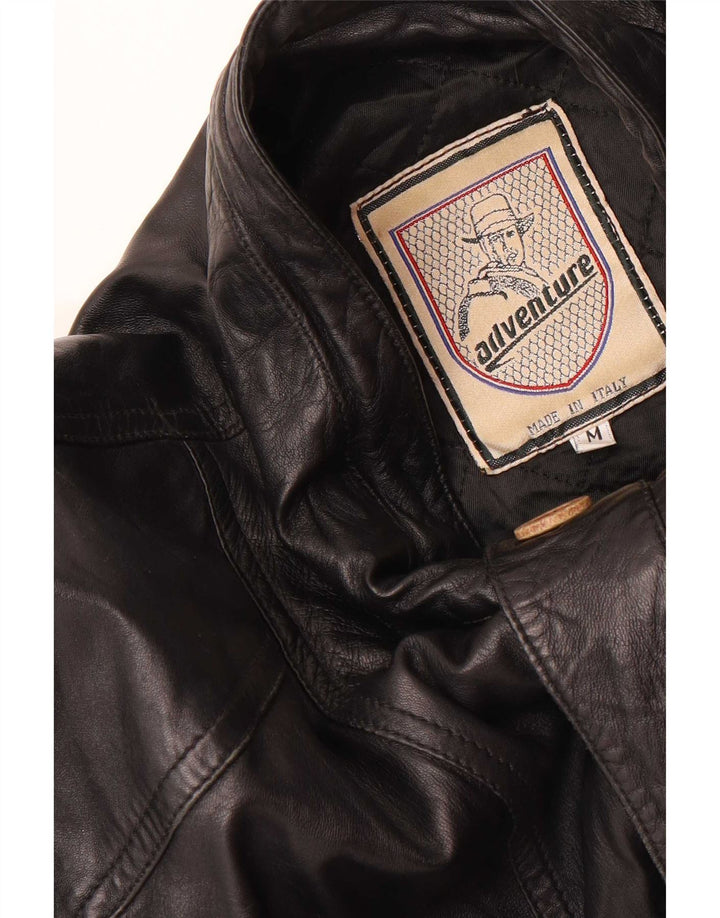Vintage hombres suelta ajuste chaqueta de cuero Reino Unido 38 medio negro