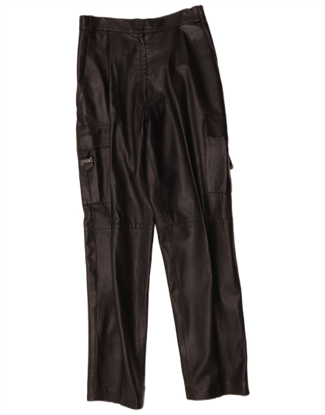 FLORENTIA Pantalón cargo recto de piel para mujer IT 44 Medium W28 L31 Negro
