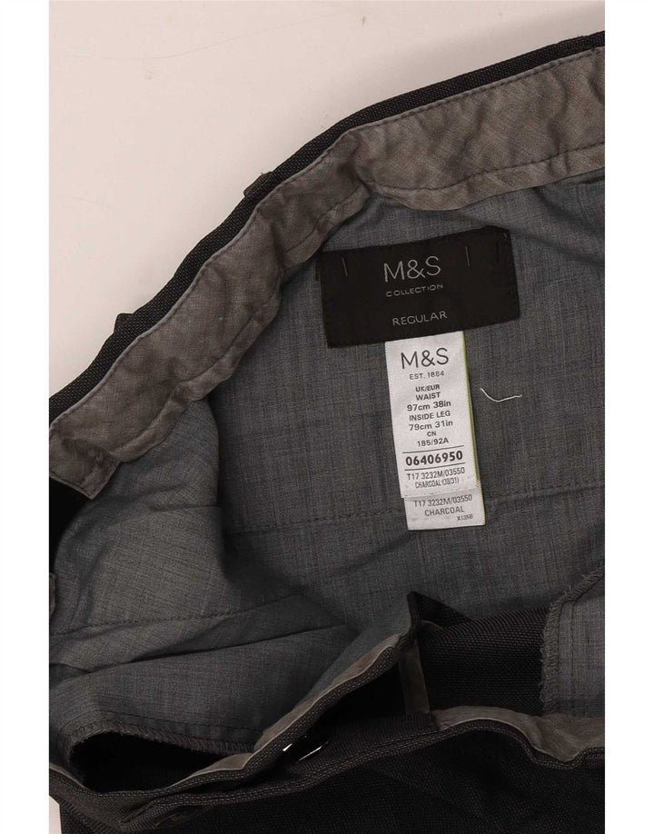 Marks & Spencer Pantalón de traje regular recto para hombre W38 L31 Poliéster gris