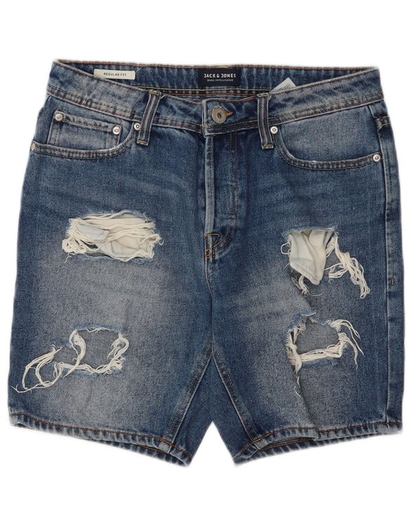 Jack & Jones Pantalones cortos vaqueros desgastados de corte regular para hombre Small W28 Algodón azul