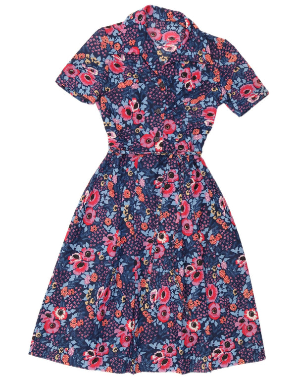 Vintage mujer A-Line vestido Reino Unido 10 pequeño azul floral