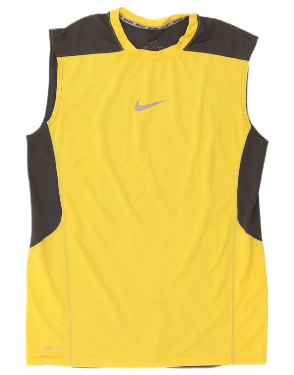 Camiseta sin mangas Dri Fit para hombre Nike Poliéster color block amarillo pequeño