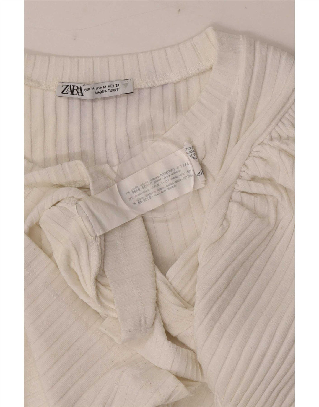 Zara Mujer Crop Camiseta Top UK 12 Medio Blanco Poliéster