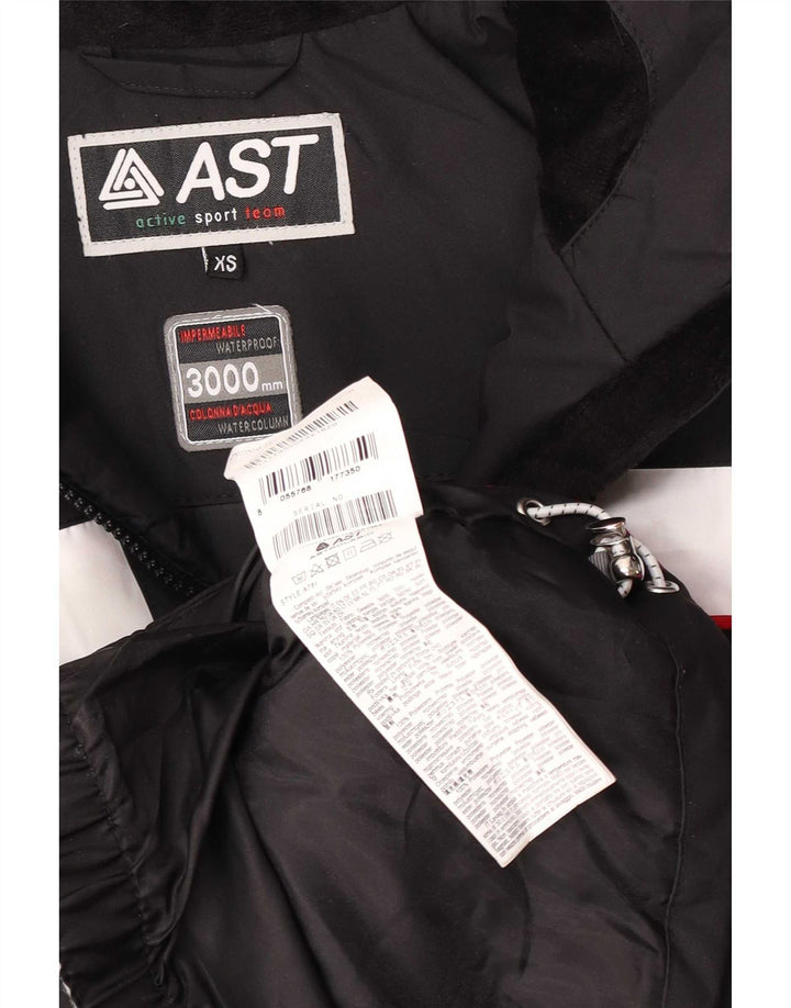 AST Chaqueta impermeable con capucha y gráfico para hombre UK 34 XS Poliéster con bloques de color negro