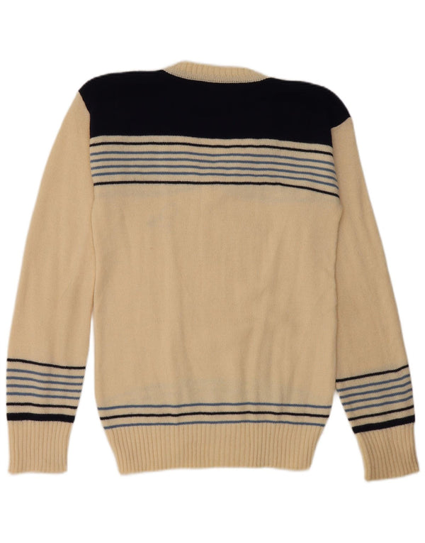 Vintage mujer V-cuello jumper suéter Reino Unido 8 pequeño de rayas blancas