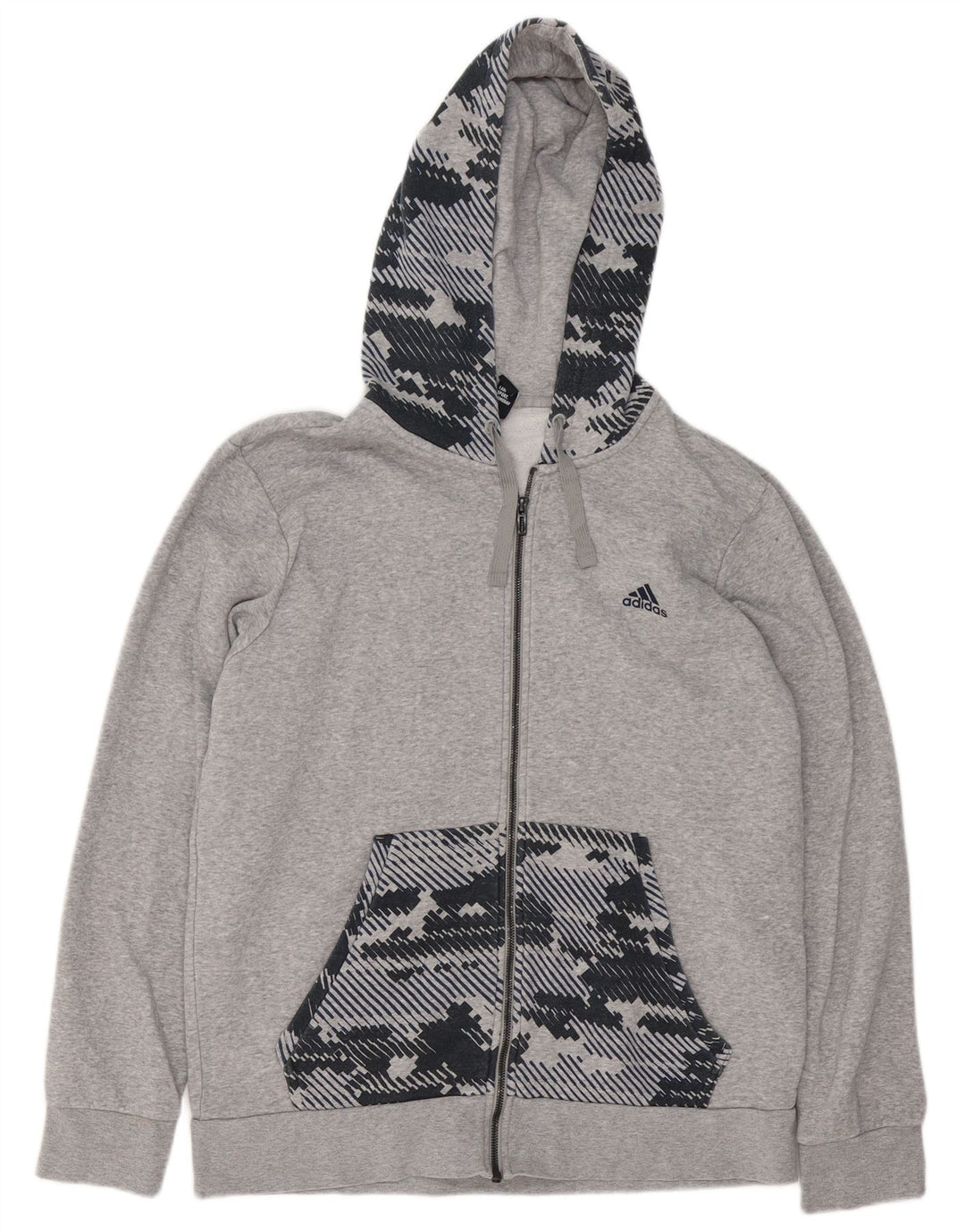 Adidas Hombre Zip Sudadera Con Capucha Suéter Grande Gris Geométrico