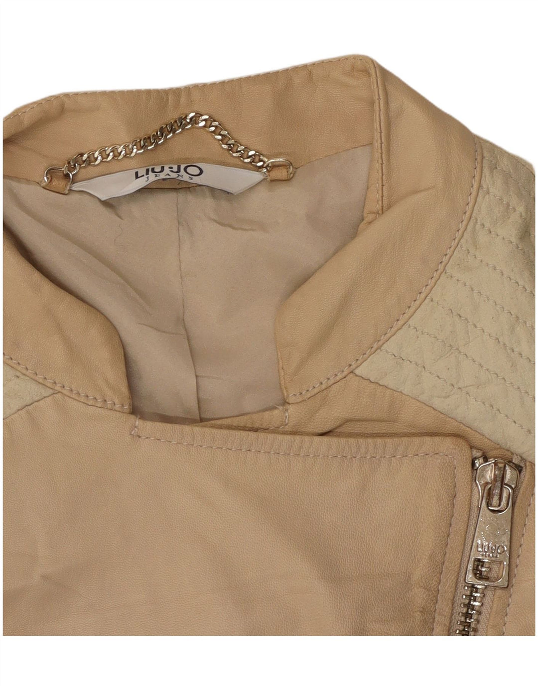 Chaqueta Biker Corta Mujer Liu Jo IT 42 Cuero Color Block Beige Medio