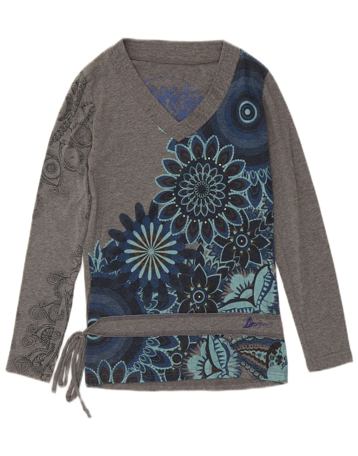 DESIGUAL Top Mujer Manga Larga UK 10 Small Gris Floral