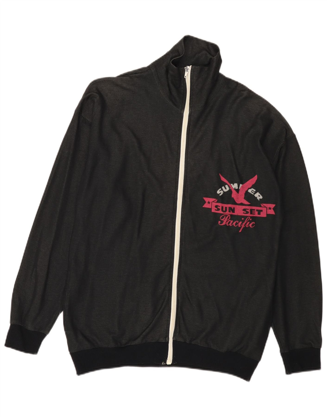 Vintage hombres gráfico chándal top chaqueta mediana negro