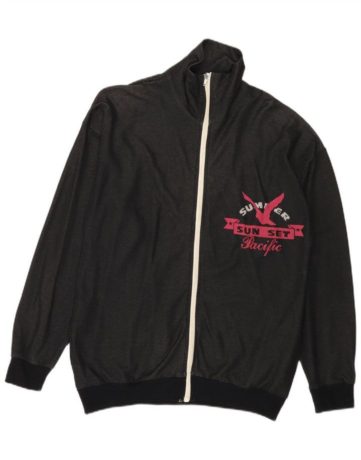 Vintage hombres gráfico chándal top chaqueta mediana negro
