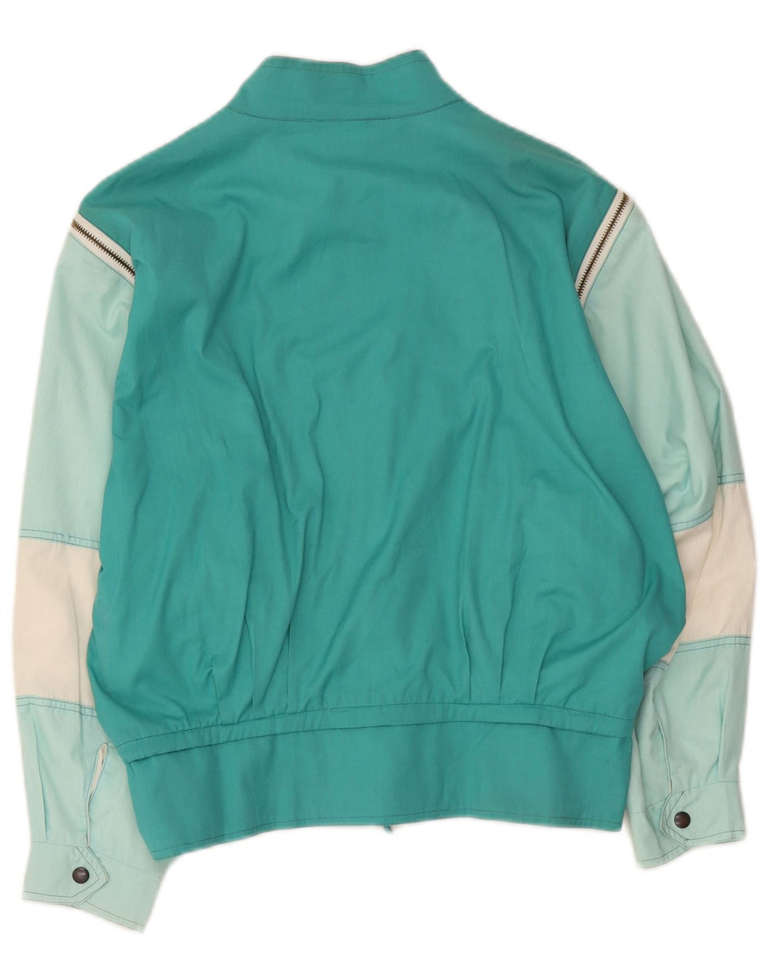 Vintage mujer bomber chaqueta Reino Unido 12 medio turquesa colorblock poliéster