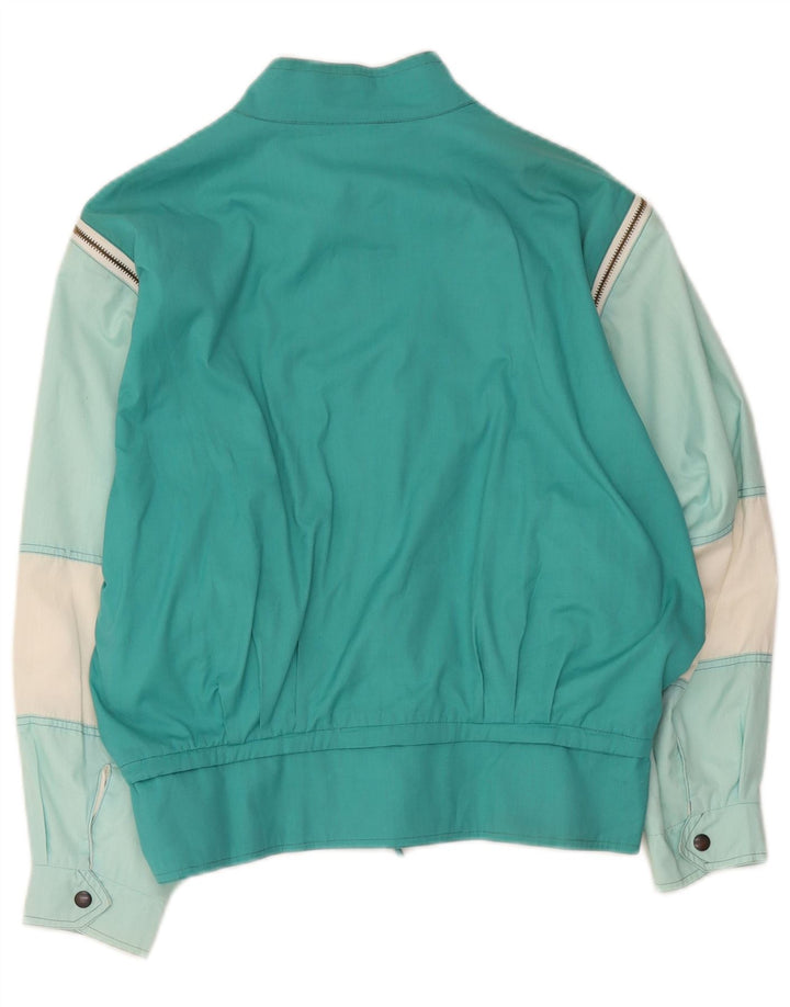 Vintage mujer bomber chaqueta Reino Unido 12 medio turquesa colorblock poliéster