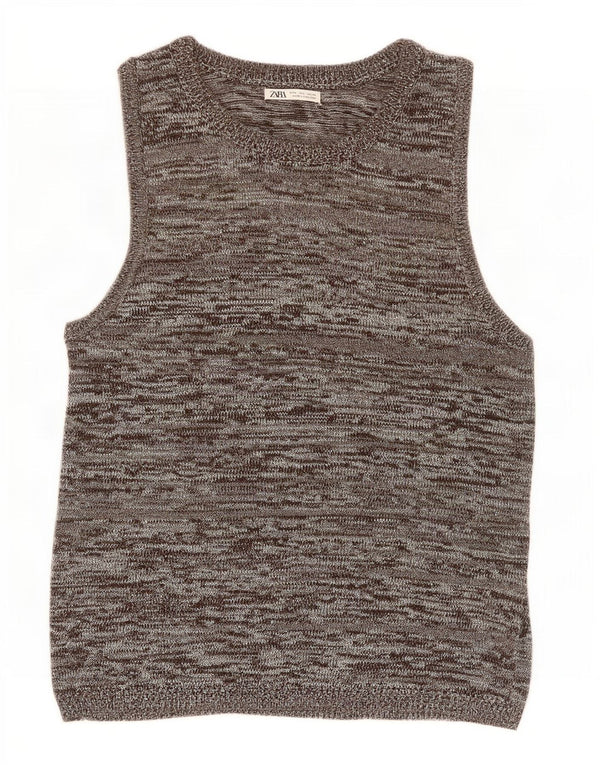 Zara Hombre Chaleco Sin Mangas Camiseta Grande Acrílico Moteado Gris