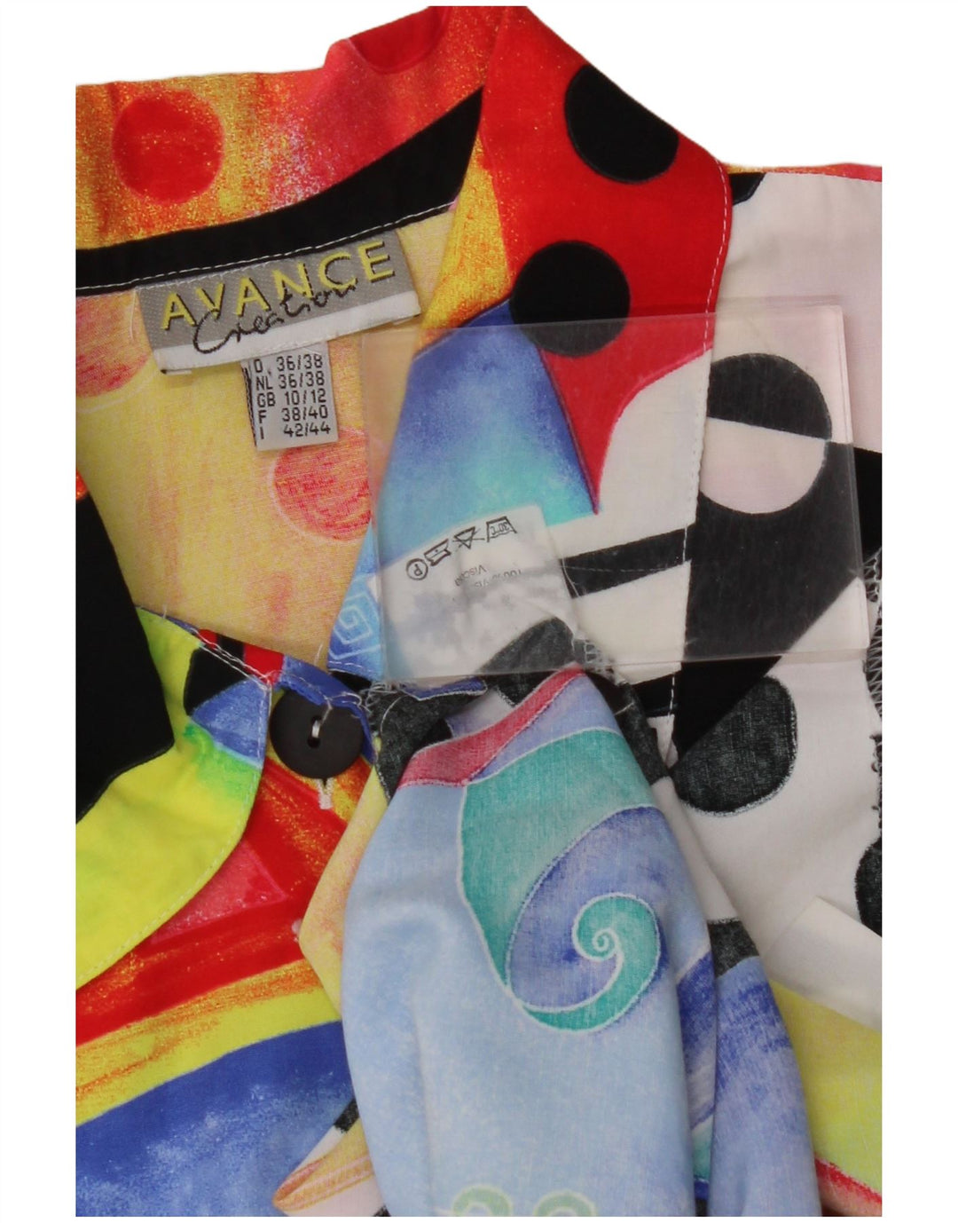 VINTAGE Camisa de gran tamaño para mujer Reino Unido 10/12 Pequeña geométrica multicolor