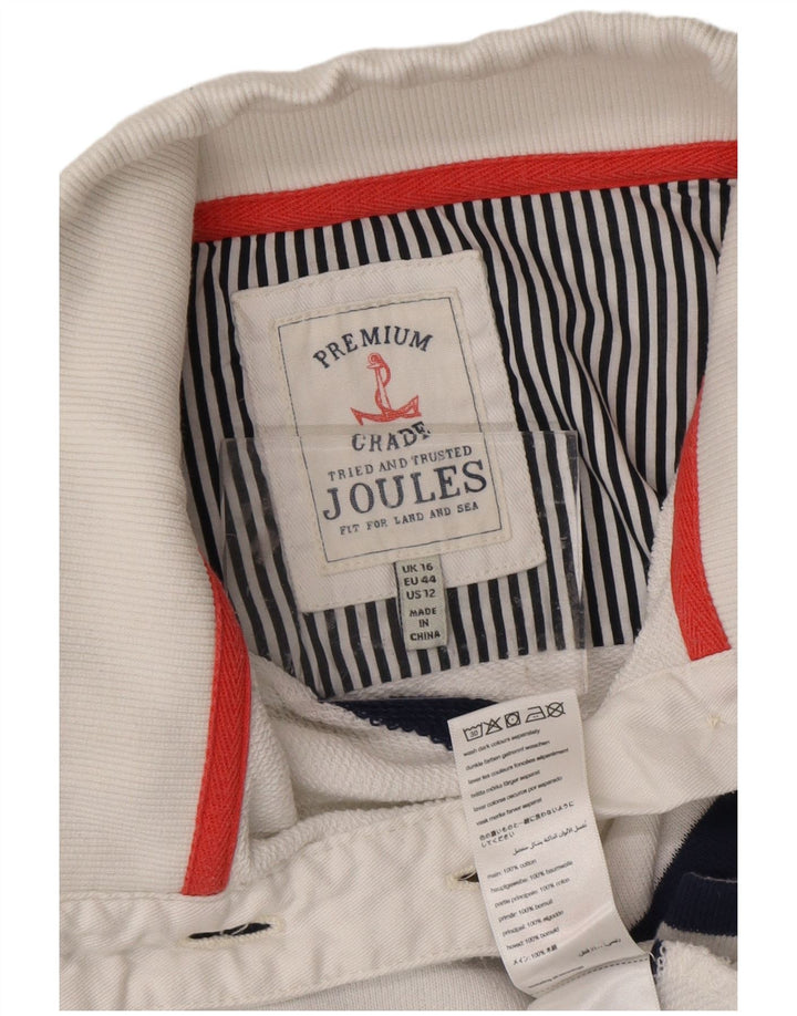 JOULES Sudadera con cuello y botones para mujer, talla 40, talla grande, color blanco a rayas