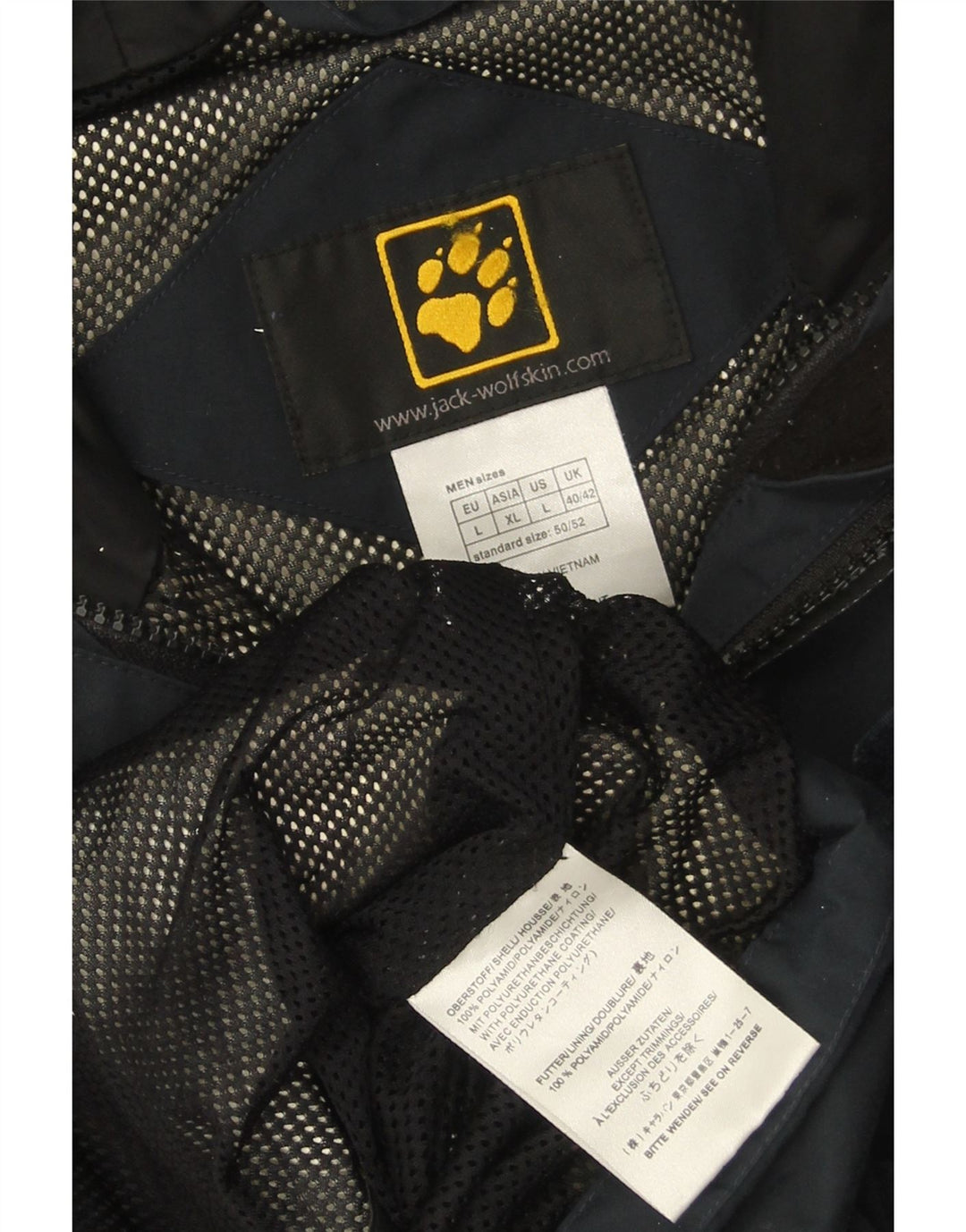 JACK WOLFSKIN Chaqueta impermeable con capucha para hombre UK 40/42 Large Azul marino Poliamida