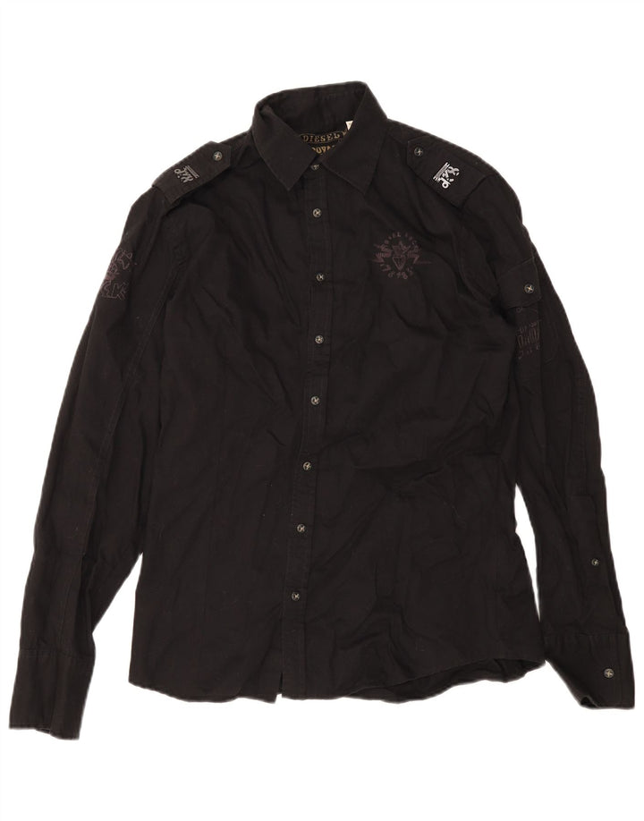 Diesel Camisa Militar Con Estampado De Hombre De Algodón Negro Mediano