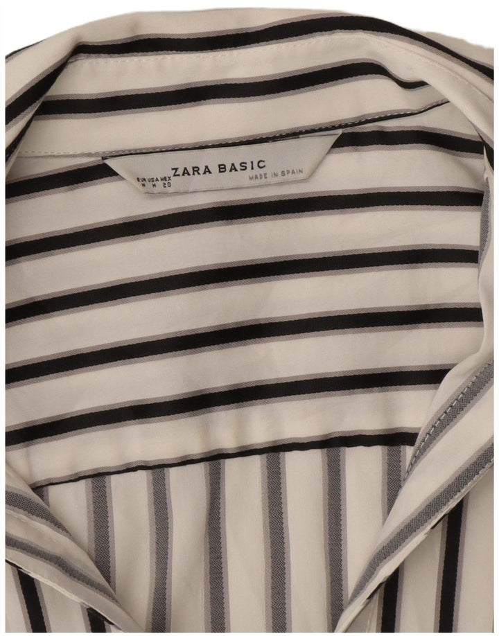 Zara Blusa Camisa Manga Corta Mujer UK 42 Mediana Rayas Blancas