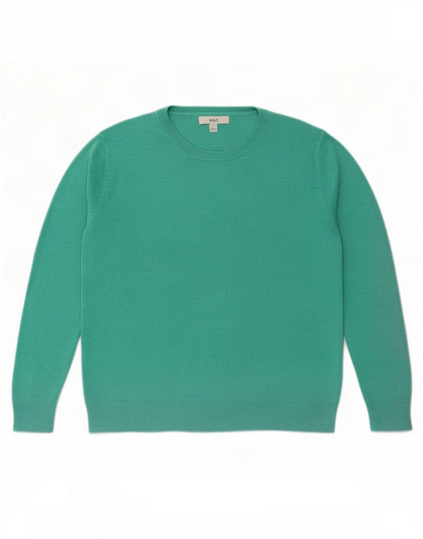 Marks & Spencer Womens Boat Neck Jumper Sweater UK 14 Large Green Acrylic